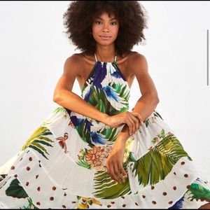 Farmrio mixed palm halter maxi dress